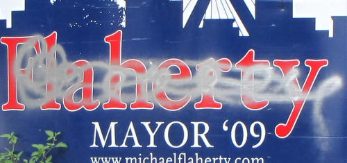 Defaced Flaherty sign