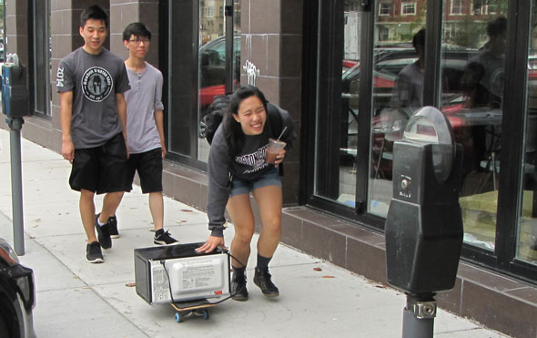 Microwave on a skateboard