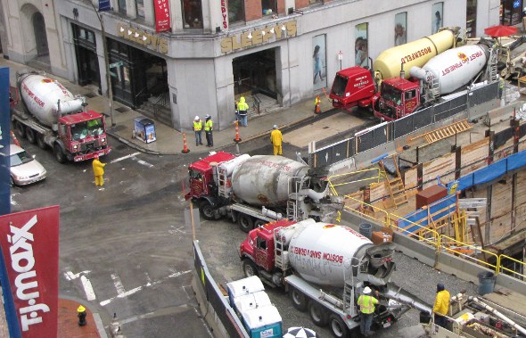 Filene's construction site: Trucks