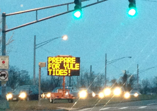 Morrissey Boulevard flood warning sign