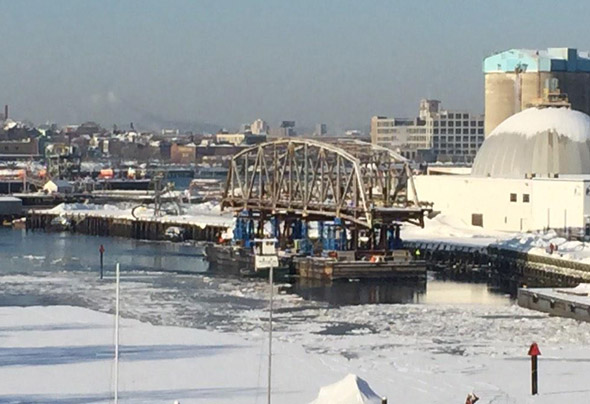 Long Island bridge segment at a dock