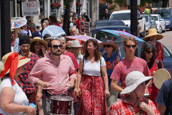 Marching down Centre Street in West Roxbury