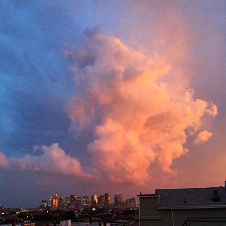 Sunset over downtown Boston from East Boston