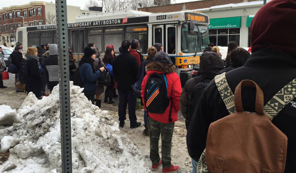 Waiting for a bus at Packards Corner