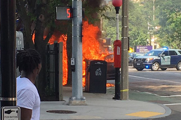 Car on fire on Brookline Avenue