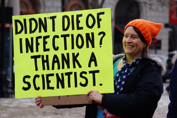 Science protester in Copley Square