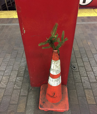 Charlie Brown tree in Boston subway station