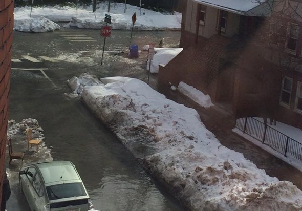 Cambridge water-main break near Kendall Square.