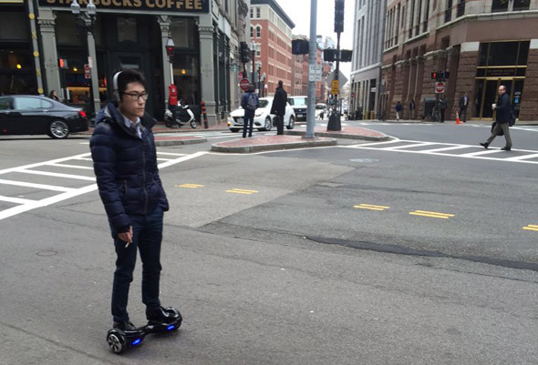 Nerd commuting in Boston's Financial District