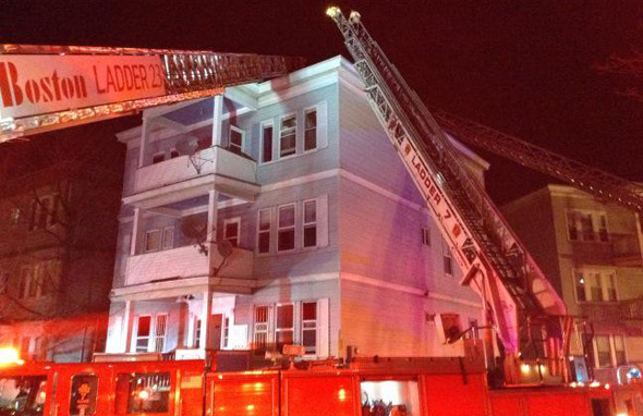 Three decker on Bellevue Street in Dorchester