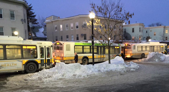 Buses in a row in Brighton