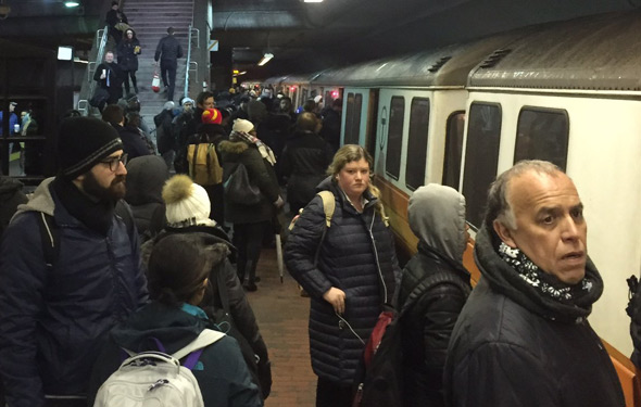 Crowded Jackson Square on the Orange Line