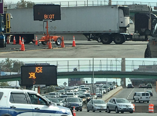 Truck stopping traffic at 1A in East Boston