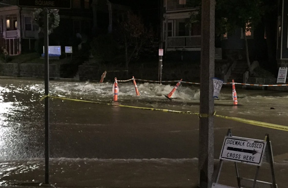 Water bubbles over at Centre and South Huntington in Jamaica Plain