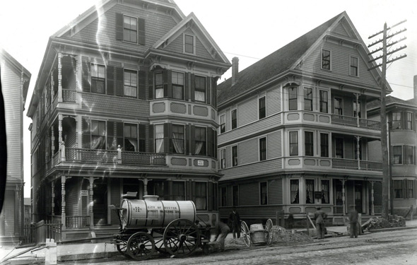 Street watering division hard at work in old Boston