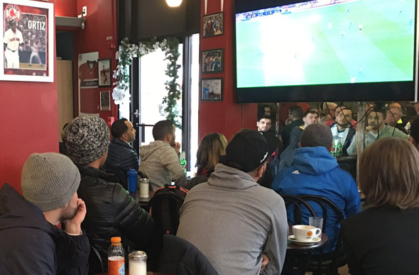 Soccer fans at Caffe dello Sport in Boston's North End