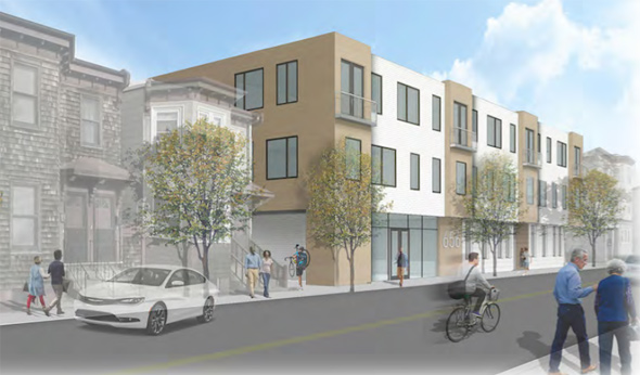 Architect's rendering of 656 Saratoga St. proposal in East Boston
