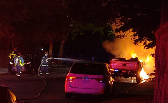 Exploding pickup in Roxbury