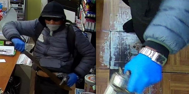 Man with machete and gun and distinctive watch