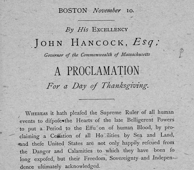 Gov. Hancock declares Thanksgiving