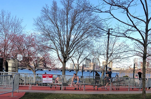 People playing on equipment on the Esplanade