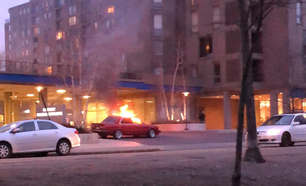 Car on fire in Brookline