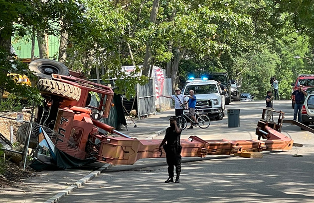 Toppled crane at VFW Parkway