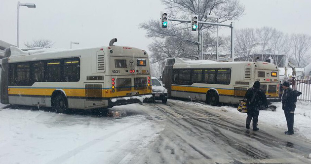 Stuck buses on South Huntington Avenue