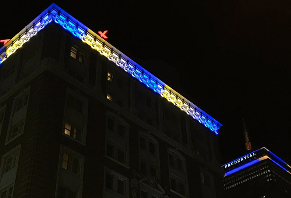 Lenox and Prudential lit up for the Marathon