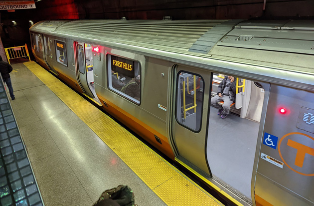 Busted doors on an Orange Line train