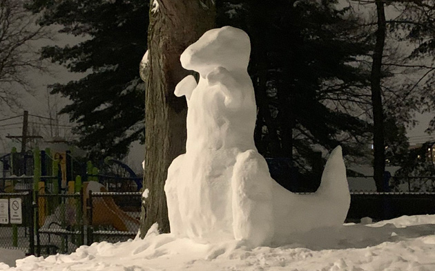 Snow dinosaur in Brighton