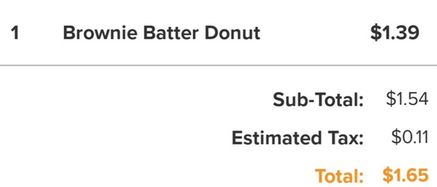 A Dunkin app summary from February showing unexplained hidden charge