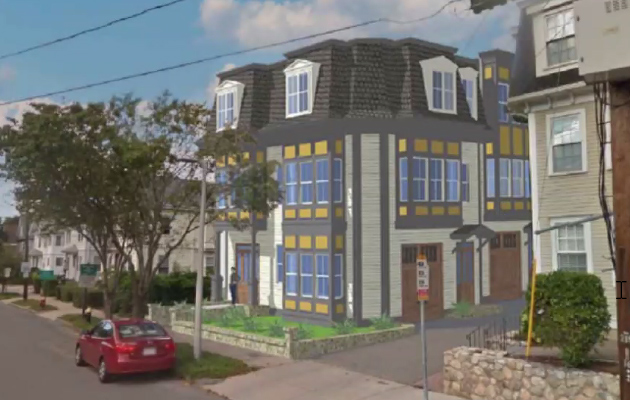 Rendering of front of townhouse building