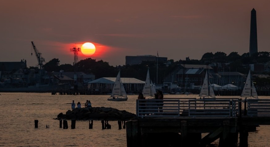 Sun setting over Charlestown as seen from the East Boston waterfront