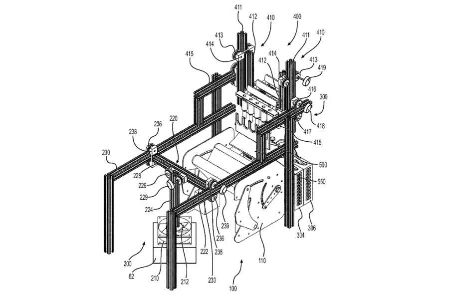 Patent design of device to fold utensils into napkins