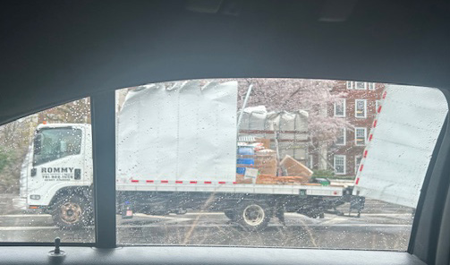 Box truck demolished in a Soldiers Field Road storrowing
