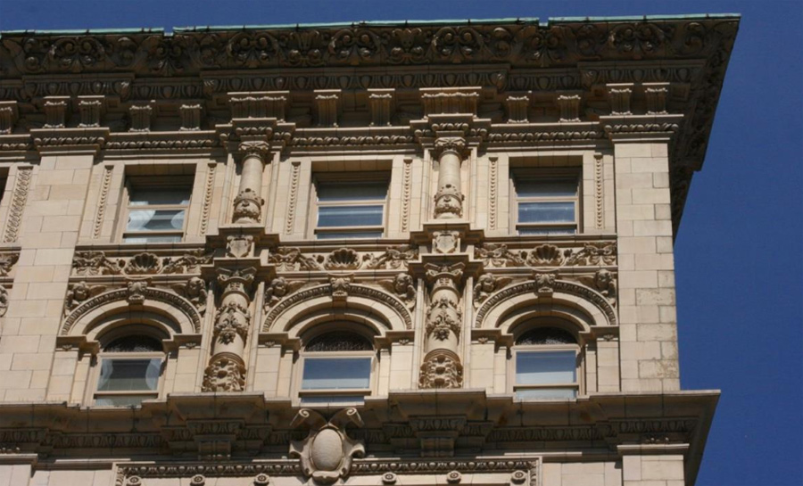 Ornate top of the Jewelers Building