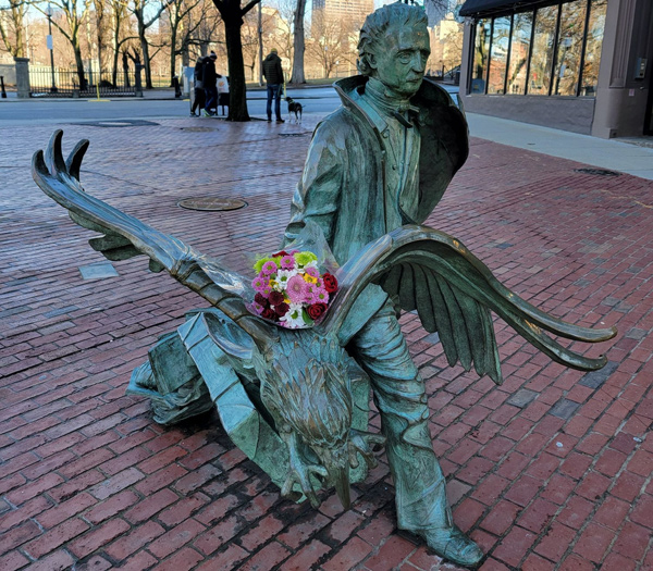 Bouquet at the Poe statue