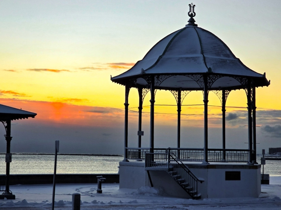 Sunrise through the Revere Beach gazebo