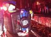 Overturned Jeep on Rte. 1 in Foxborough, Mass.