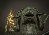 Goat head statue on the Greenway in Boston