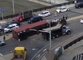 Overturned truck in South Boston