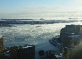 Sea smoke over Boston Harbor