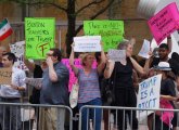 Anti-Trump protesters in front of Langham Hotel on Franklin Street