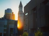 Sunset at the Custom House in downtown Boston