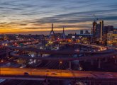 Sunrise over the Zakim Bridge and the Leverett ramps