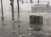 Seaport Boulevard flooded in South Boston