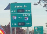 Electronic signboard showing long delays on I-93