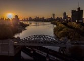 Sun rising over the Charles River