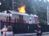 Flames from Providence Line locomotive